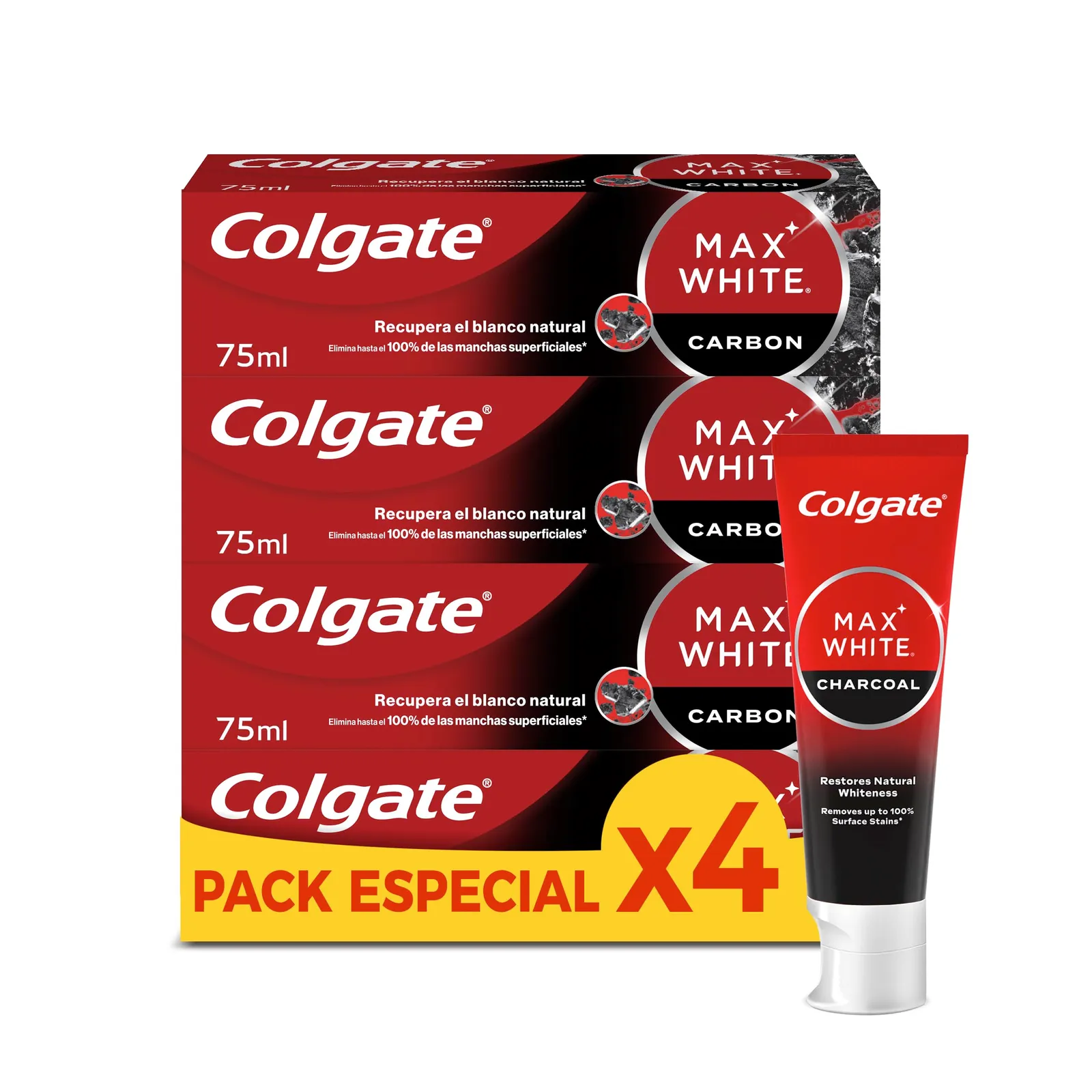 Pack 4x 75ml Pasta Dientes Colgate Max White Charcoal