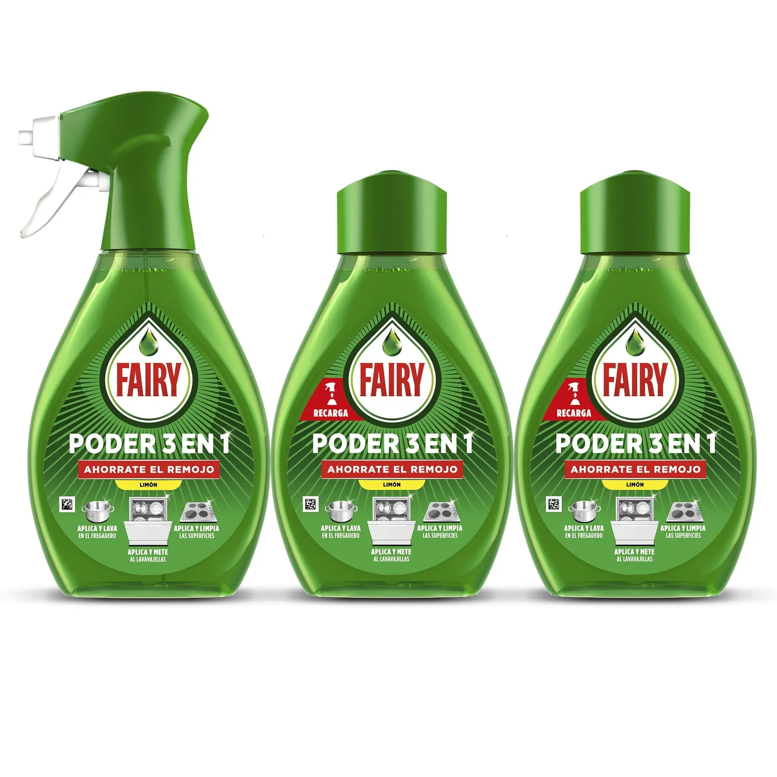 Pack de 3 Fairy Spray Poder Sin Remojo Limón de 500 ml